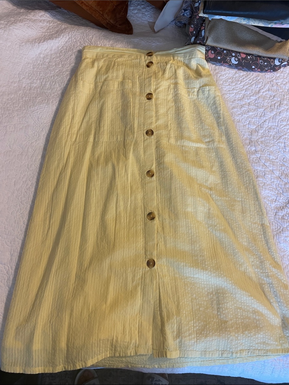 Billabong Pale Yellow Button-Front Midi Skirt